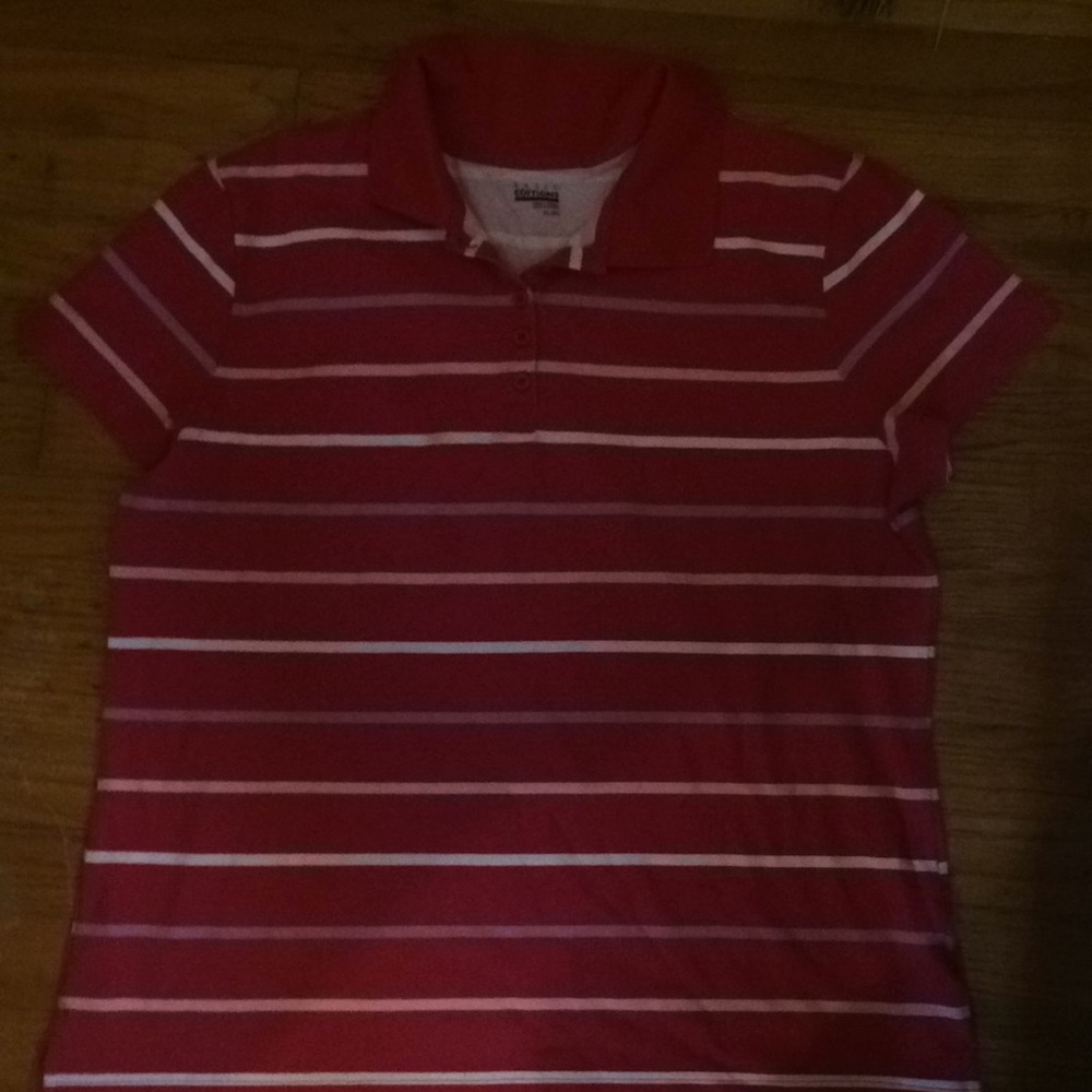A Pink purple and white striped collared shirt